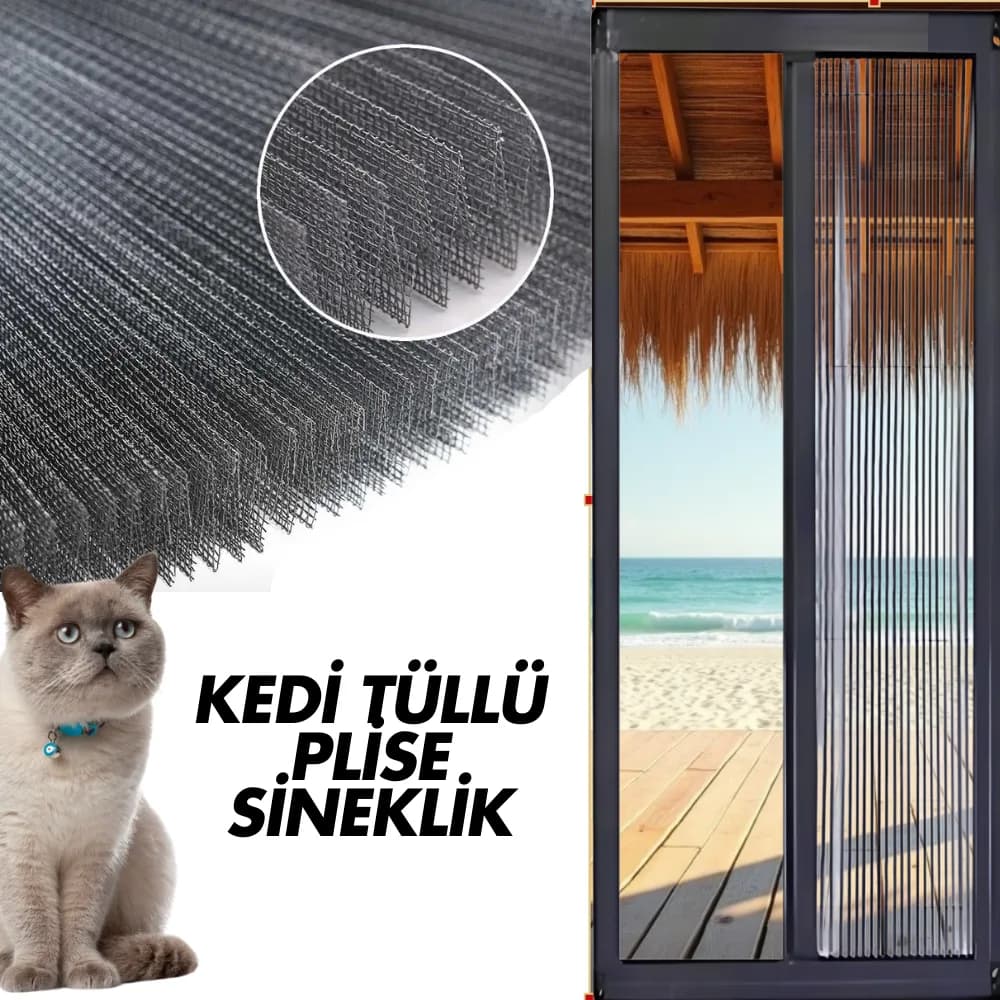 Kedi Tüllü Plise Akordiyon Sineklik
